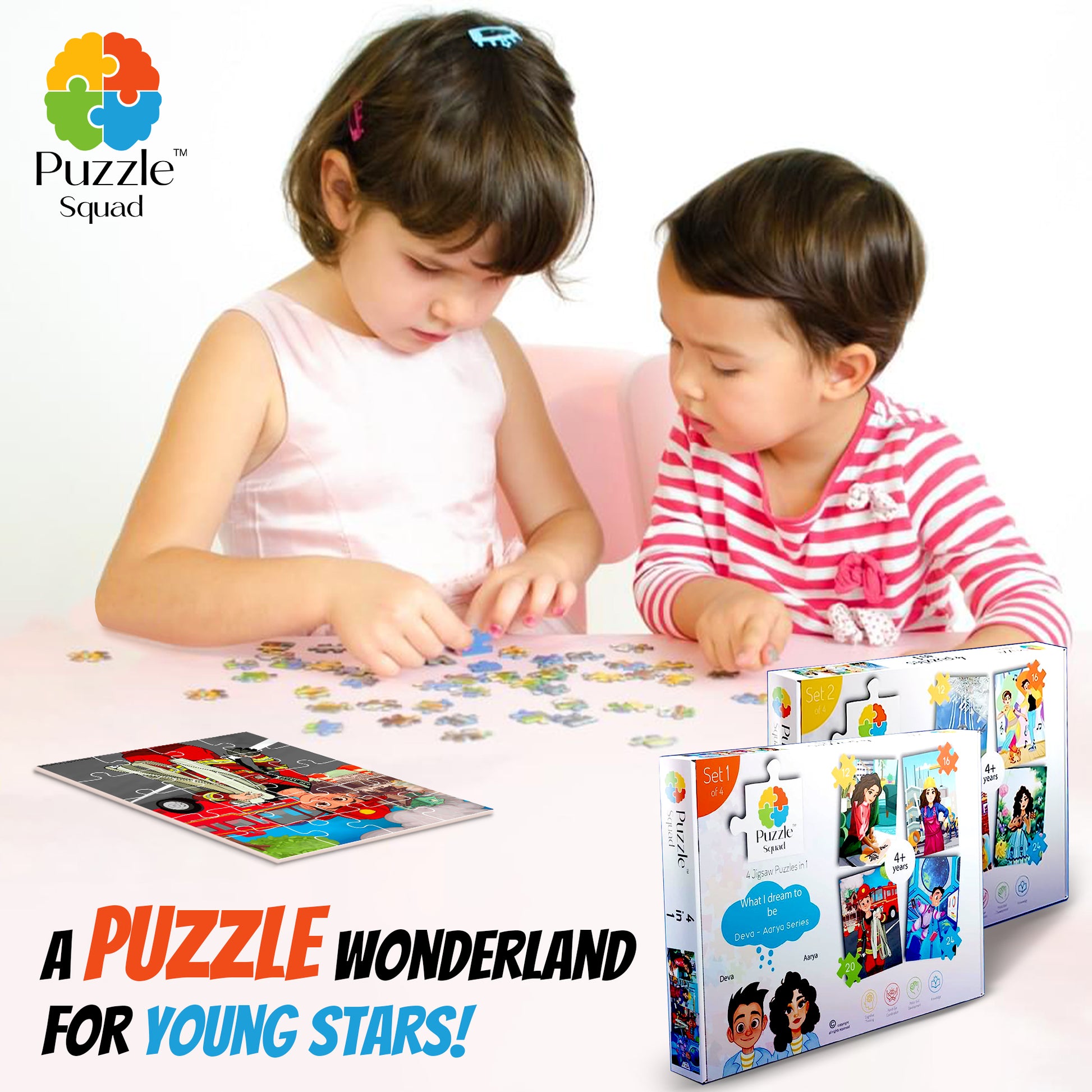 Puzzle Squad™ 4 in 1 Jigsaw Puzzle with 144 Pieces (Combo Pack of 2) | Educational Toys Board Game | What I Dream to be Deva – Aarya Series | Fun & Challenging Cardboard Puzzle