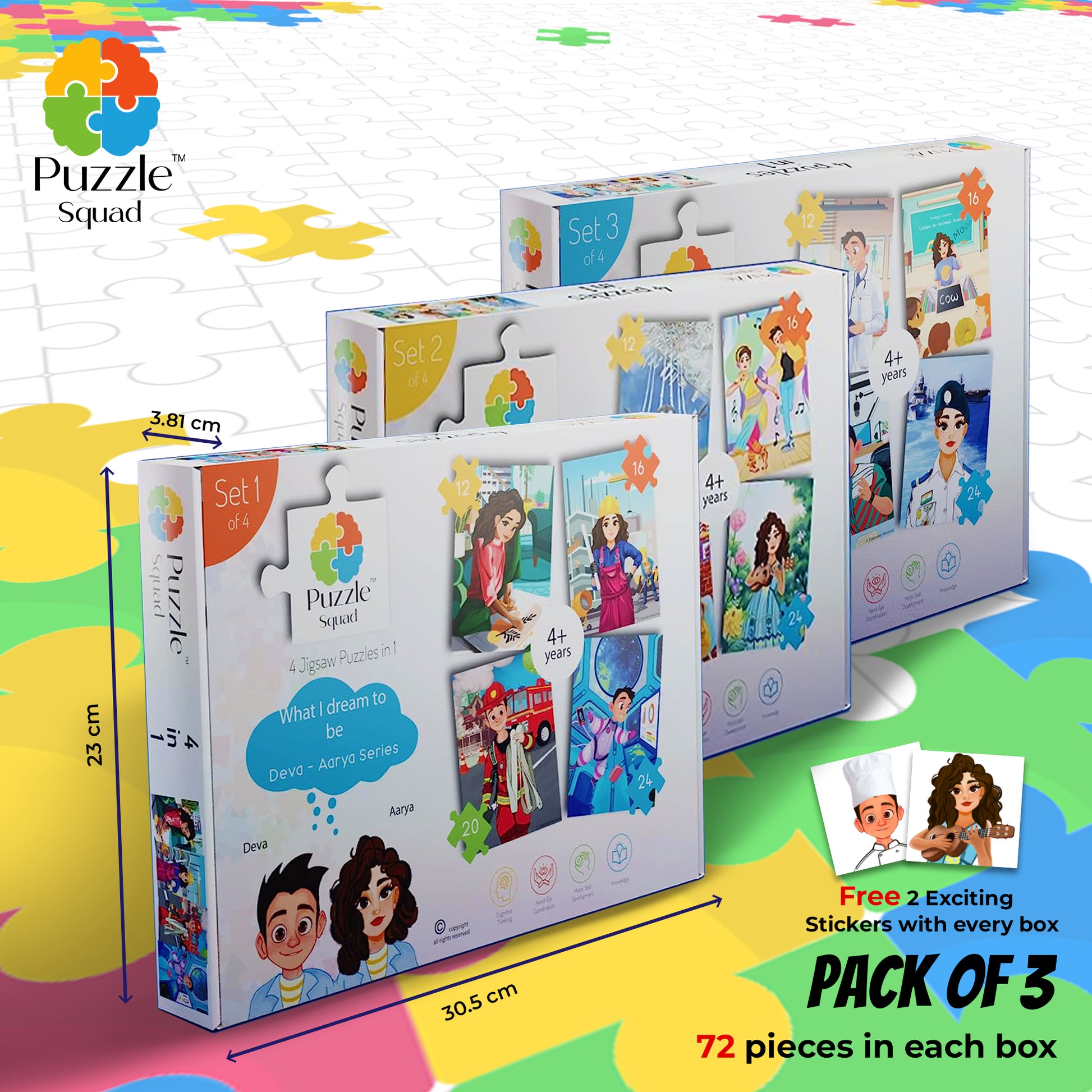 Puzzle Squad™ 4 in 1 Jigsaw Puzzle with 216 Pieces (Combo Pack of 3) | Educational Toys Board Game | What I Dream to be Deva – Aarya Series | Fun & Challenging Cardboard Puzzle