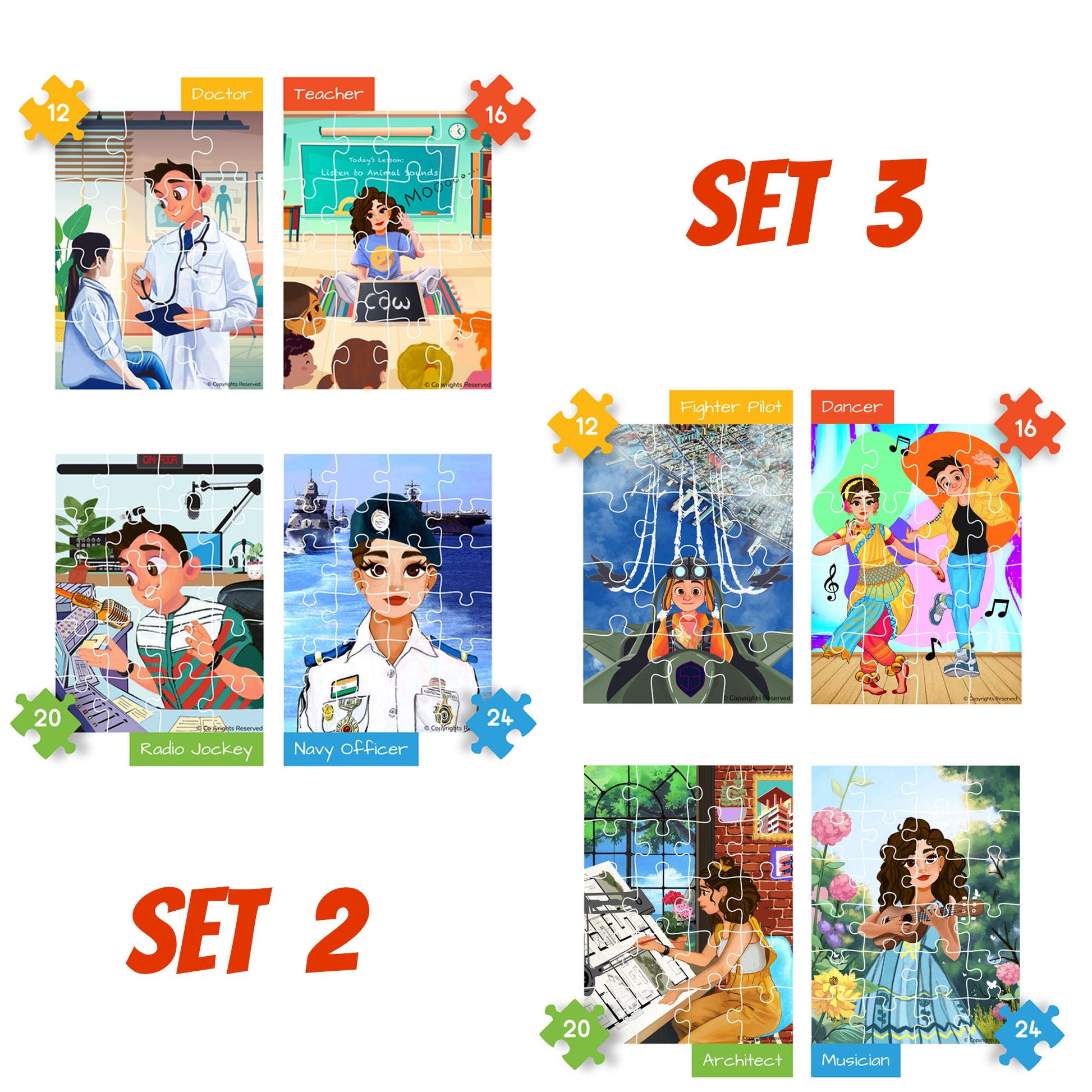 Puzzle Squad™ 4 in 1 Jigsaw Puzzle with 144 Pieces (Combo Pack of 2) | Educational Toys Board Game | What I Dream to be Deva – Aarya Series | Fun & Challenging Cardboard Puzzle