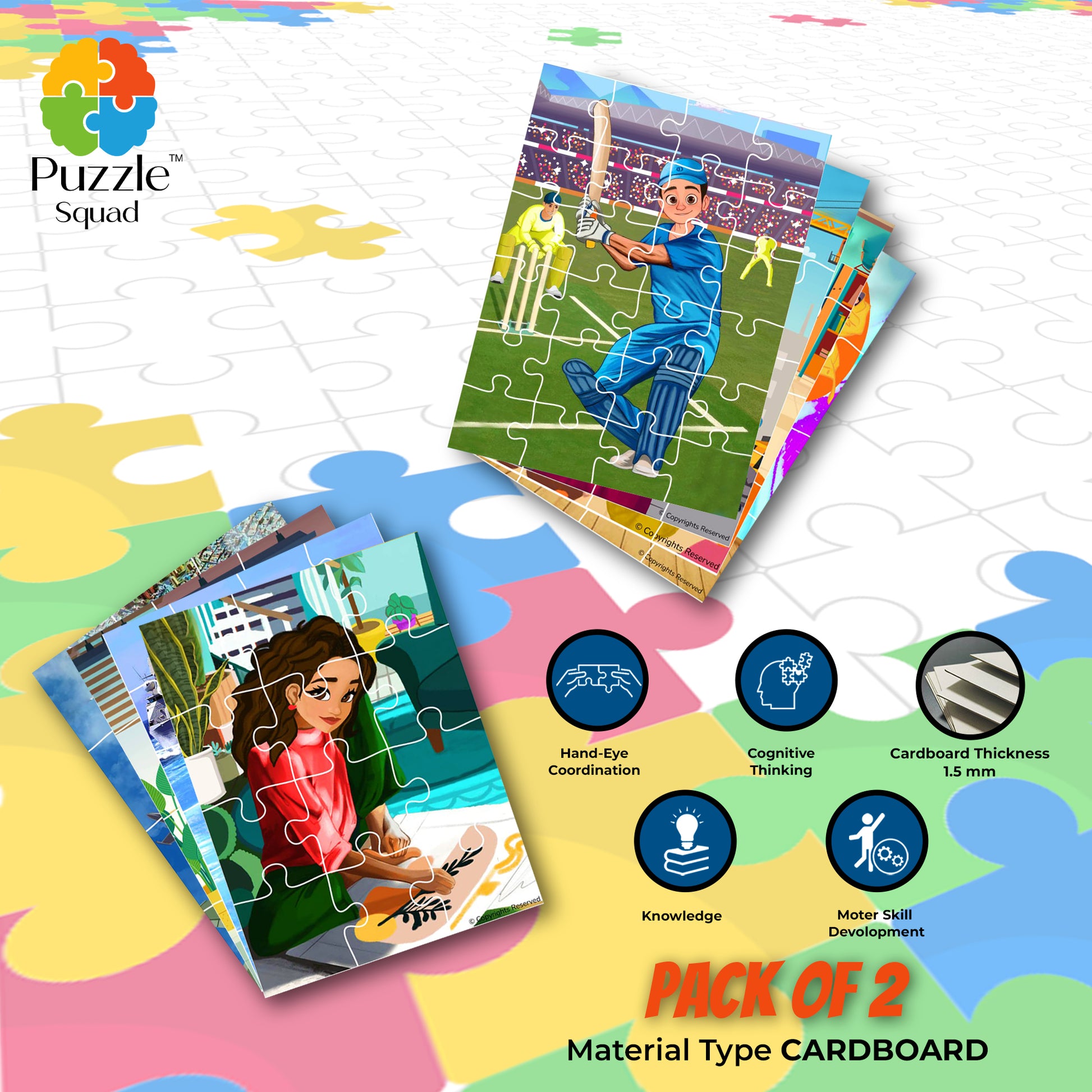 Puzzle Squad™ 4 in 1 Jigsaw Puzzle with 144 Pieces (Combo Pack of 2) | Educational Toys Board Game | What I Dream to be Deva – Aarya Series | Fun & Challenging Cardboard Puzzle