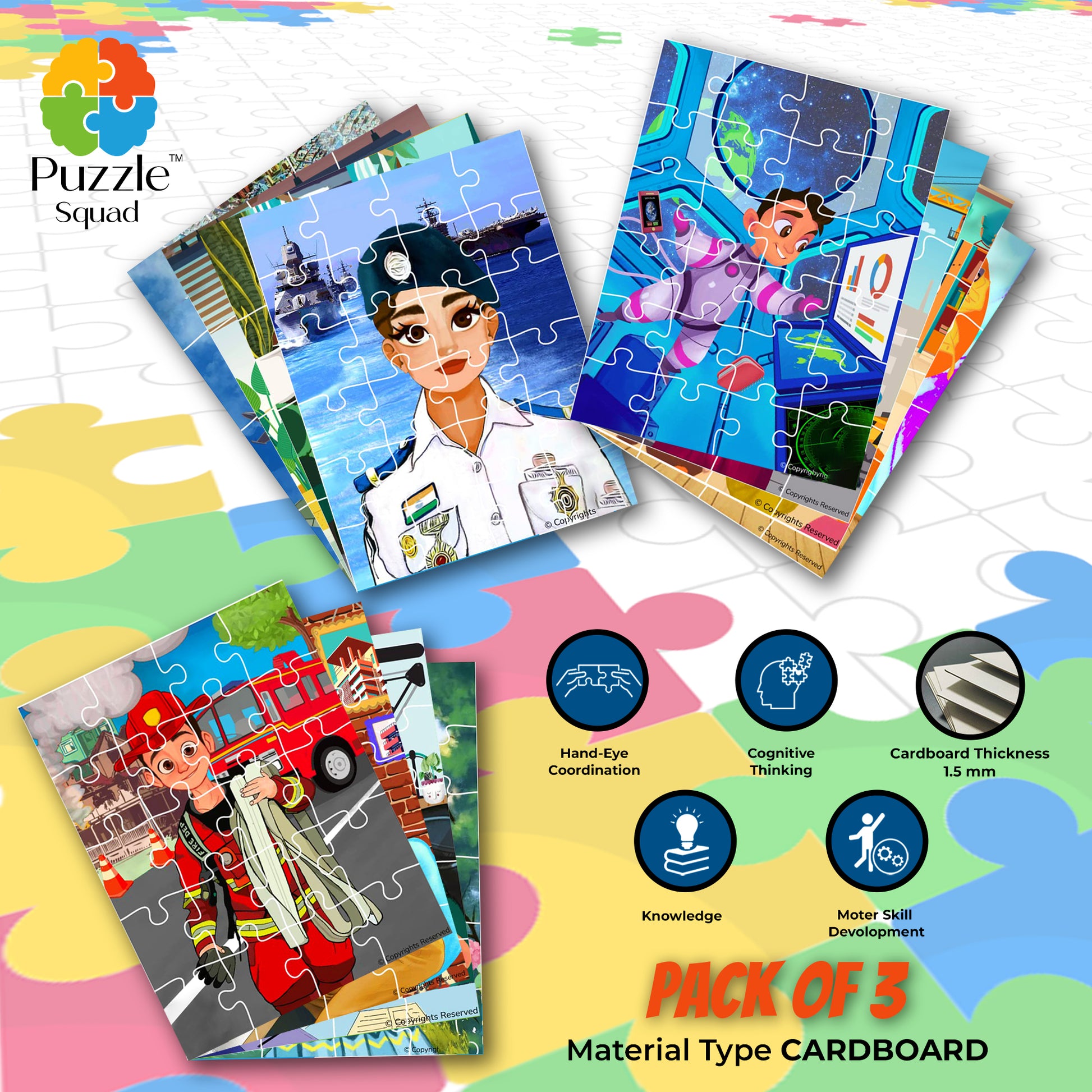 Puzzle Squad™ 4 in 1 Jigsaw Puzzle with 216 Pieces (Combo Pack of 3) | Educational Toys Board Game | What I Dream to be Deva – Aarya Series | Fun & Challenging Cardboard Puzzle