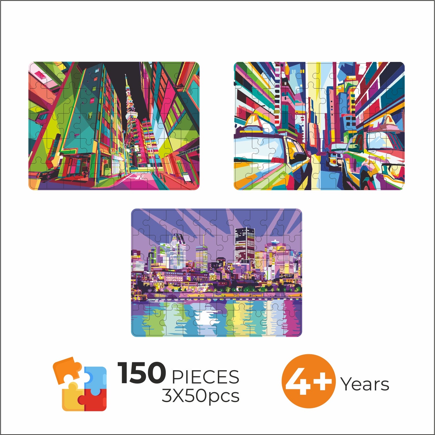 3 in 1 Pop Art Jigsaw Puzzle Cities Theme