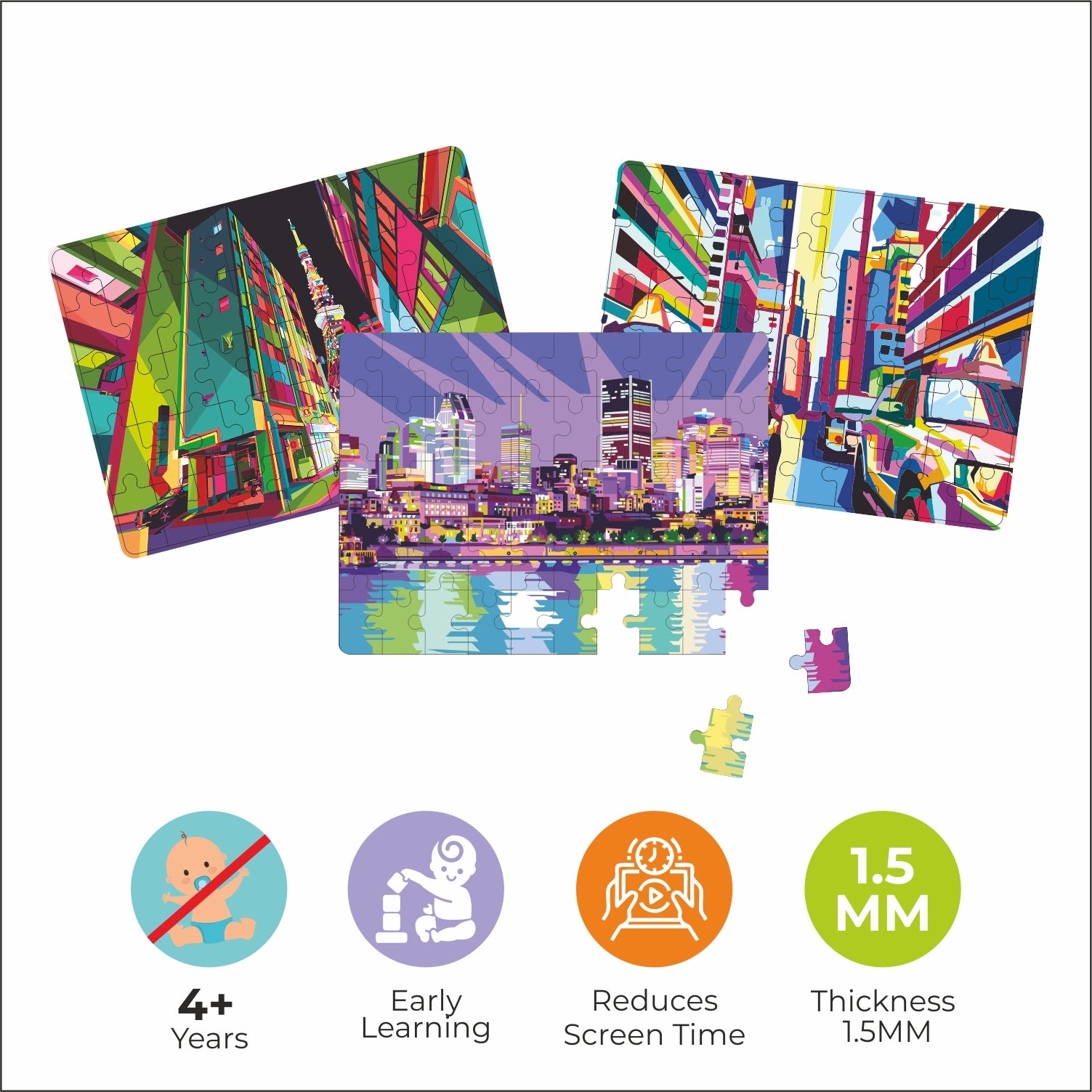 3 in 1 Pop Art Jigsaw Puzzle Cities Theme