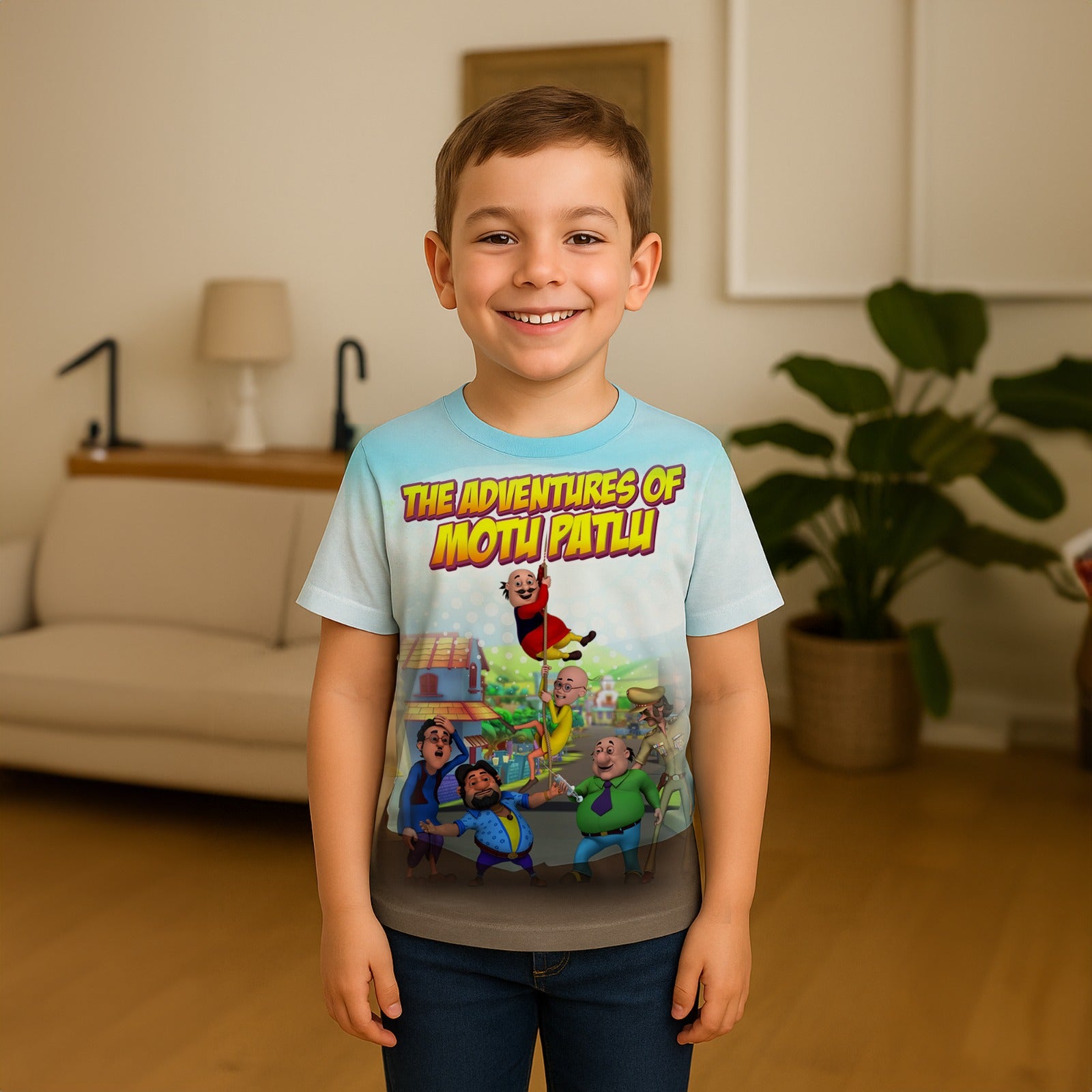 Motu Patlu Kids AOP Sports T-Shirt